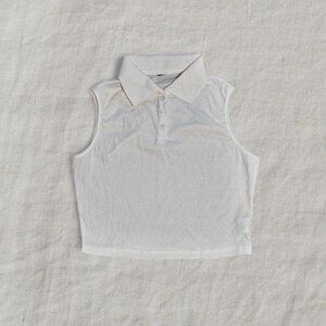 Fitted White Sleeveless Collared Top